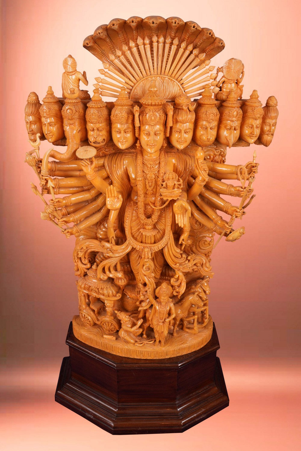 Image of Cedar Wood Carving Vishwaroopam Ananthasayana Statue
